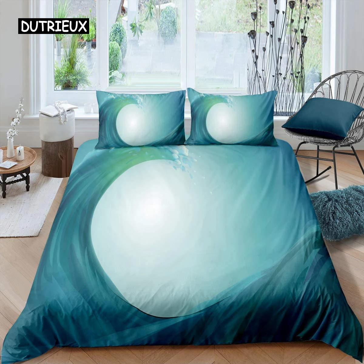 Sea Wave Duvet Cover Set Sea Landscape Comforter Cover Marine Theme Blue Bedding Set for Adults Queen King Polyester Quilt Cover