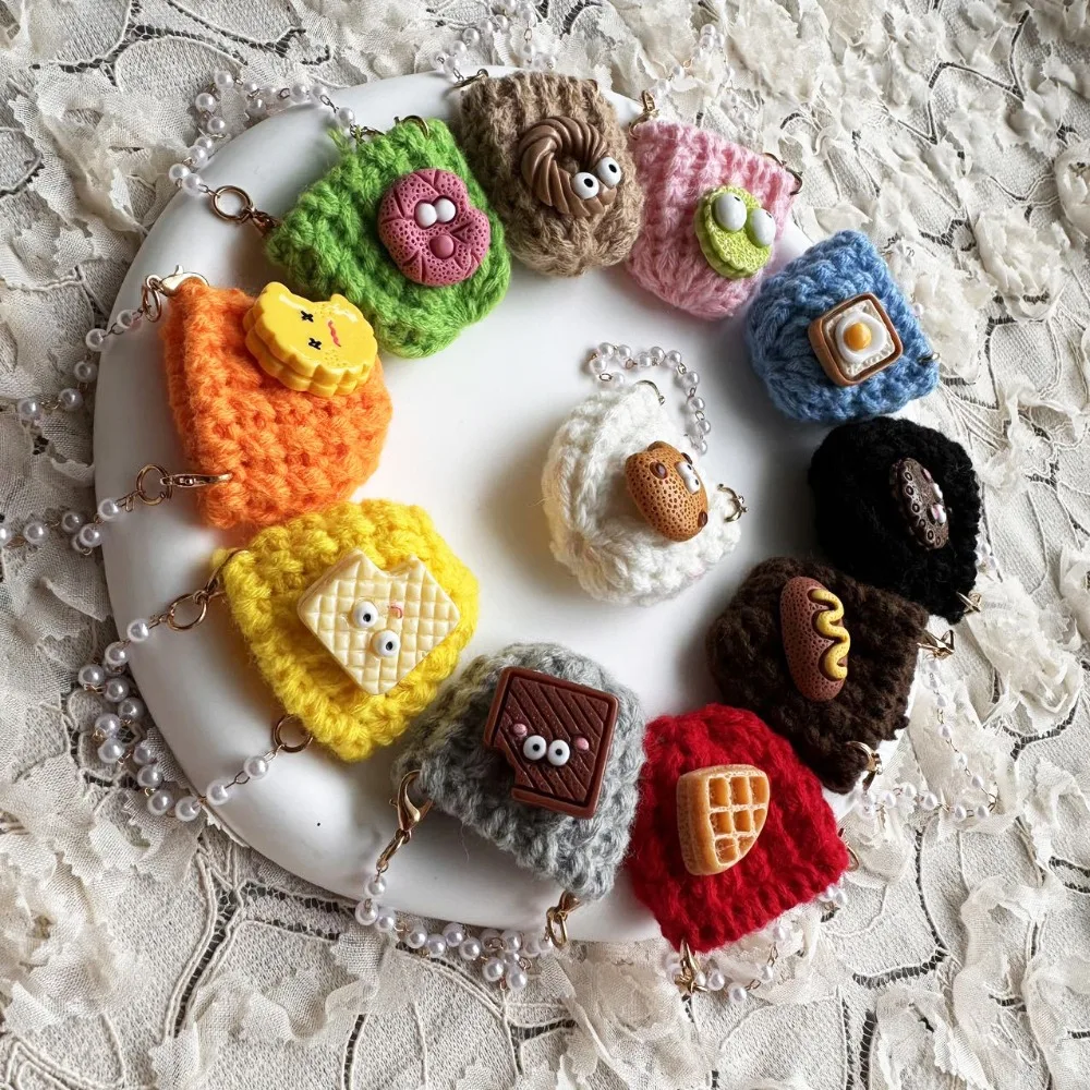 

Pearl Chain Doll Knitted Shoulder Bag Miniature Crochet Braid Mini Crossbody Doll Bag Handbag Woven Dollhouse Knitting Wool Bag
