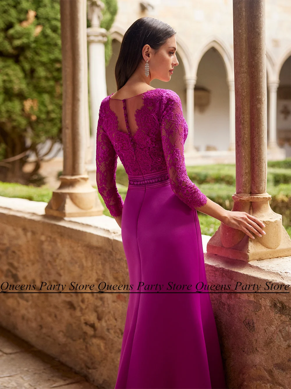 New Arrival Mother of The Bride Dress Custom Color 3/4 Sleeves V Neck Lace Applique Mermaid Wedding Guest Gown Mom Party Dresses