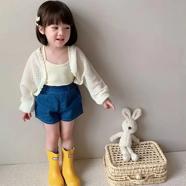 2026 Hollow-out Knit for Girls Summer Lightweight Breathable Protection Top Fashion and Cool Kids Coat