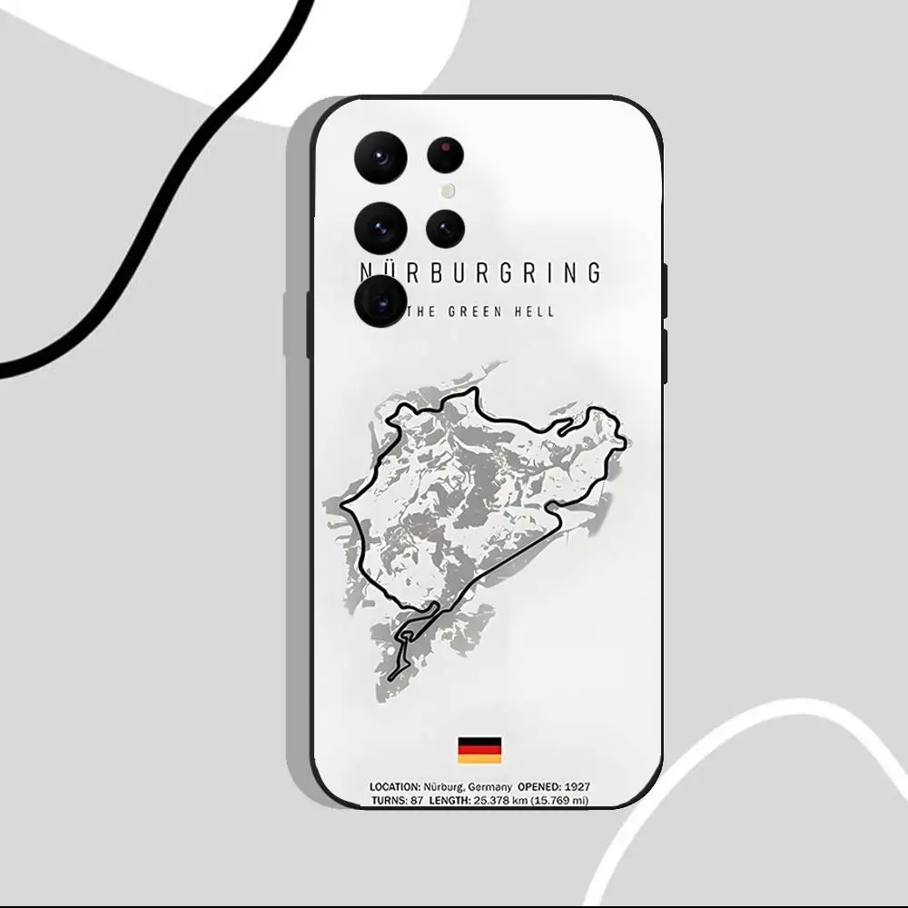 Nurburgring capa de telefone para carro esportivo, para samsung s25, s24 ultra, s20, s30 plus, s22 plus, s23, ultra 5g silicone preto