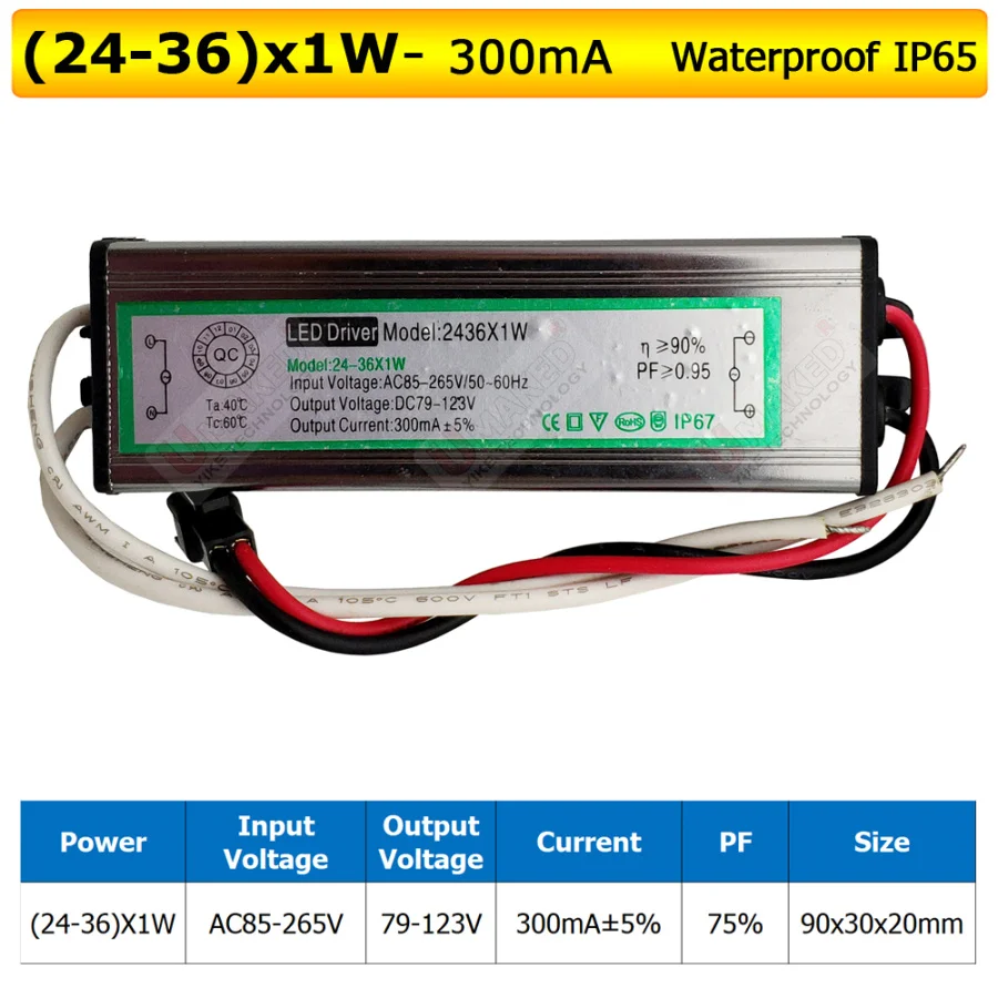 1pc 3W 5W 7W 9W 12W 15W 18W 24W 36W Lamp Chip Power Supply Adapter Light Transformer 300Ma LED Driver DIY Floodlight Panel Light