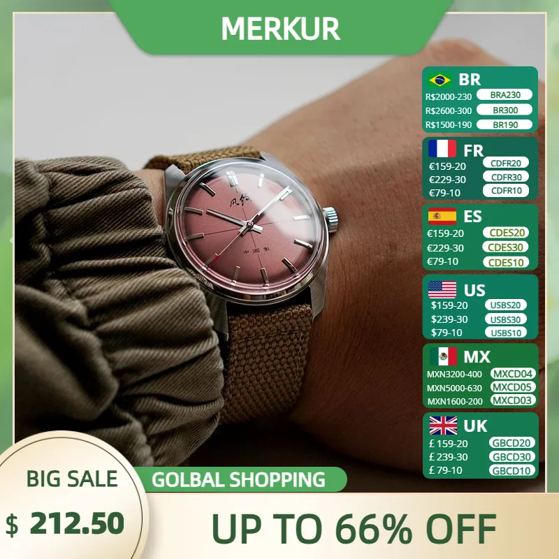 Merkur Saatler Vintages KLASİK ÇAPRAZ HATTI KADRAN Orijinal Tasarım El Rüzgar Mekanik Saat Erkekler için Gül Altın Relogio Masculino