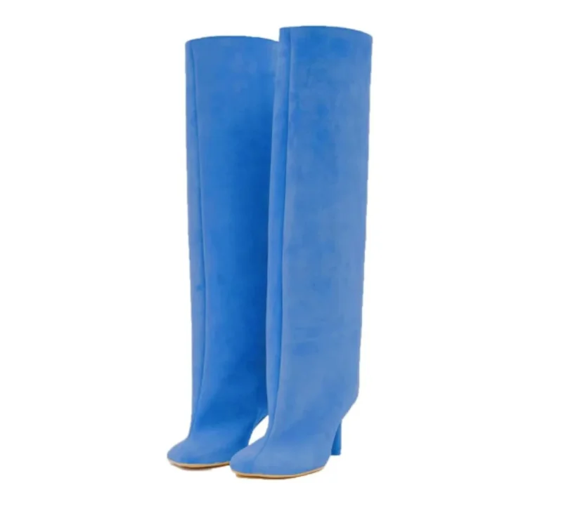 2025Women\'s Autumn and Winter New Slim Fit High Heels Knee High Boots Fashionable Plus Size Medium Long Boots Knight Boots