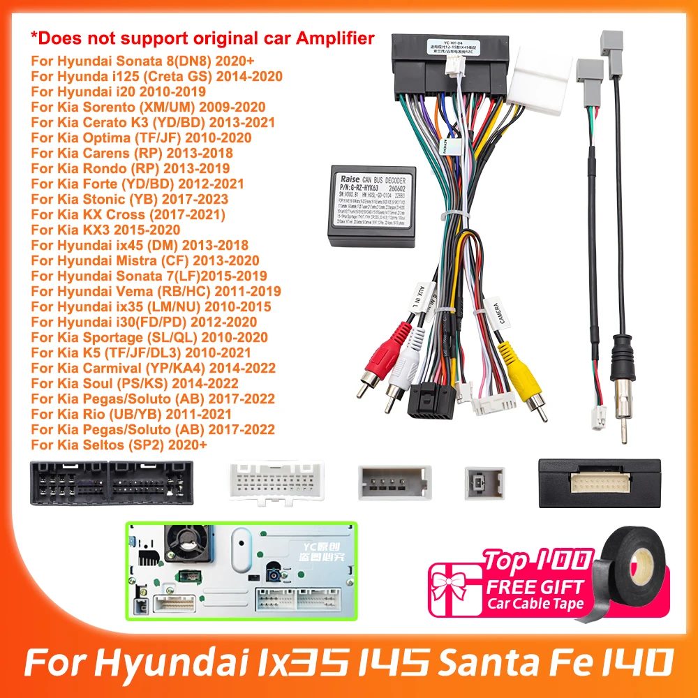 Adaptador de Audio Canbus para Radio de Coche, Arnés de Cables para Hyundai Ix35 Santa Fe I40, para KIA Cerato Sorento Soul Sportage Carens Optima