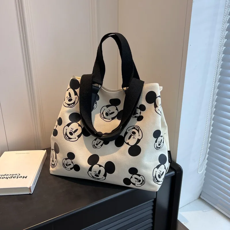 Disney Canvas Bag Women\'s 2024 Large Capacity Shoulder Handbag Cute Cartoon Mickey Student Commuting Large Bag