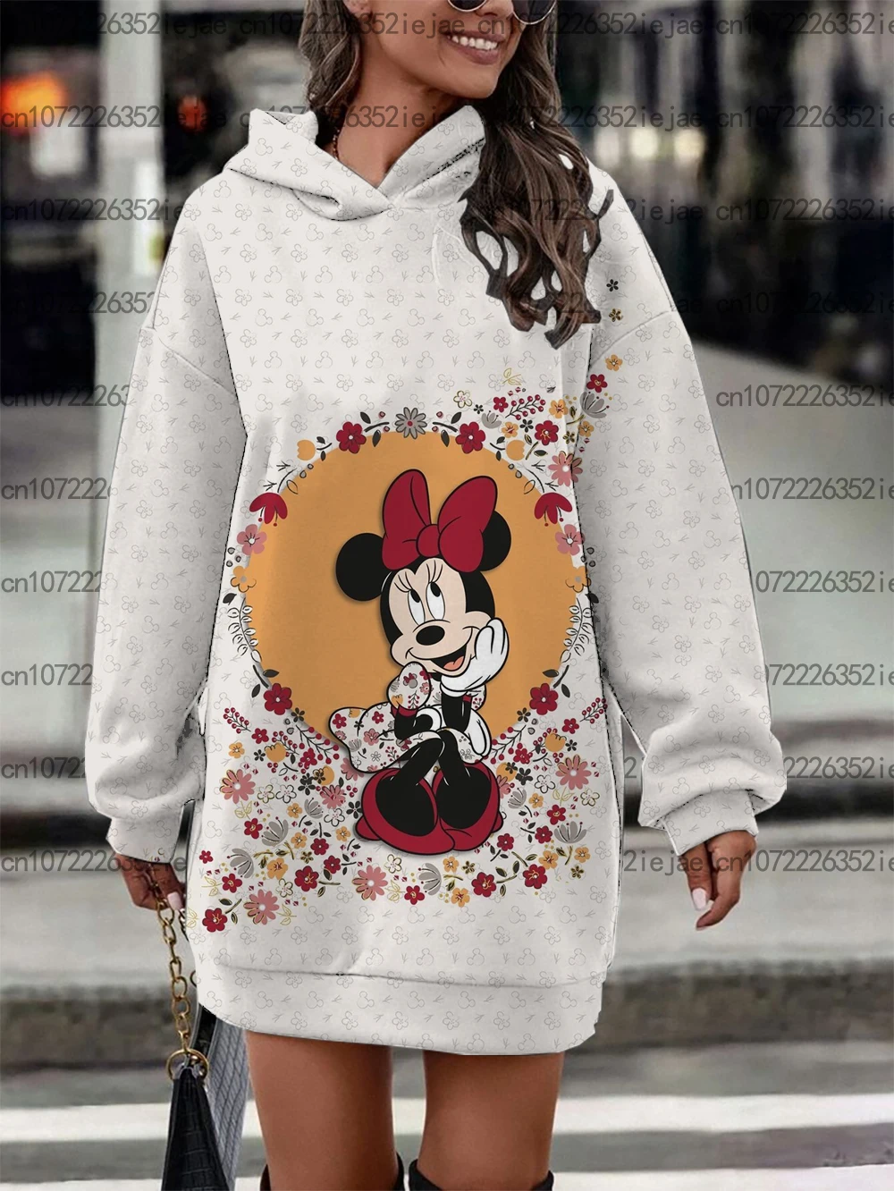 Women's Hoodie Dress Disney Mickey and Minnie Print Pullover Sweatshirt Clothing Fashion Simple Street Style Clothing