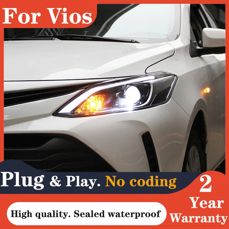 Car Accessories for Toyota Vios LED Headlight 2017-2019 Headlights Vios DRL Turn Signal High Beam Angel Eye Projector