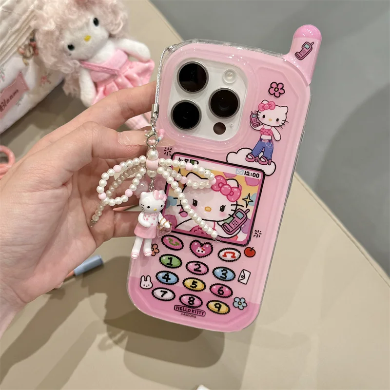 

Ins Cute Hot Girl Long Leg Girl Hello Kitty Mobile phone Case For iPhone 12 13 14 15 16 Pro Max Cute Pearl Bow KT Doll Pendant