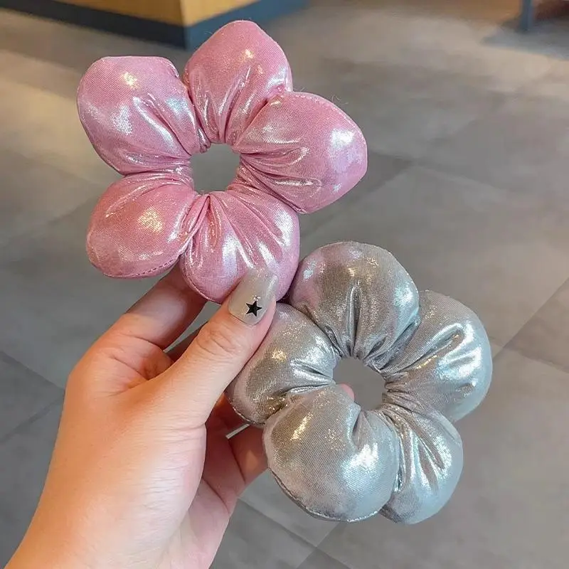 1 Stück Haargummis in Blumenform, kariert, Denim, glänzend, weicher Stoff für den täglichen Gebrauch, Partys, Schule, Mädchen, Haarstyling – Detail 9