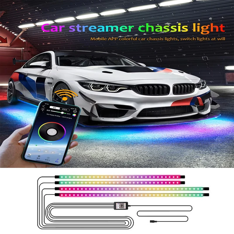 

Car Flexible Strip Light Led Flow Light Colorful Chassis Ambient Light Car Underglow Atmosphere Lamp Waterproof RGB App Control