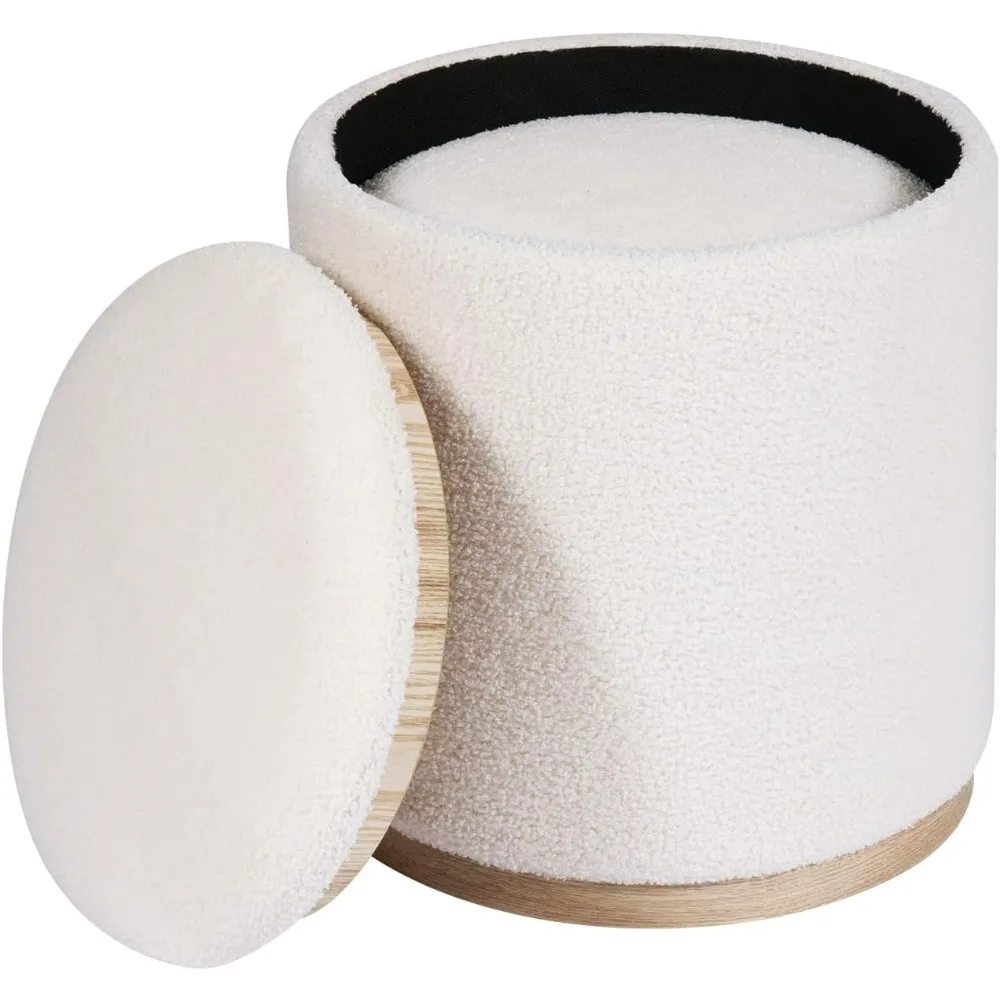 مسند دائري من PINPLUS مع مجموعة تخزين مكونة من 2، مقعد فانيتي مع صينية تخزين لغرفة النوم، مقعد صغير مخملي لراحة القدم أوتو #6