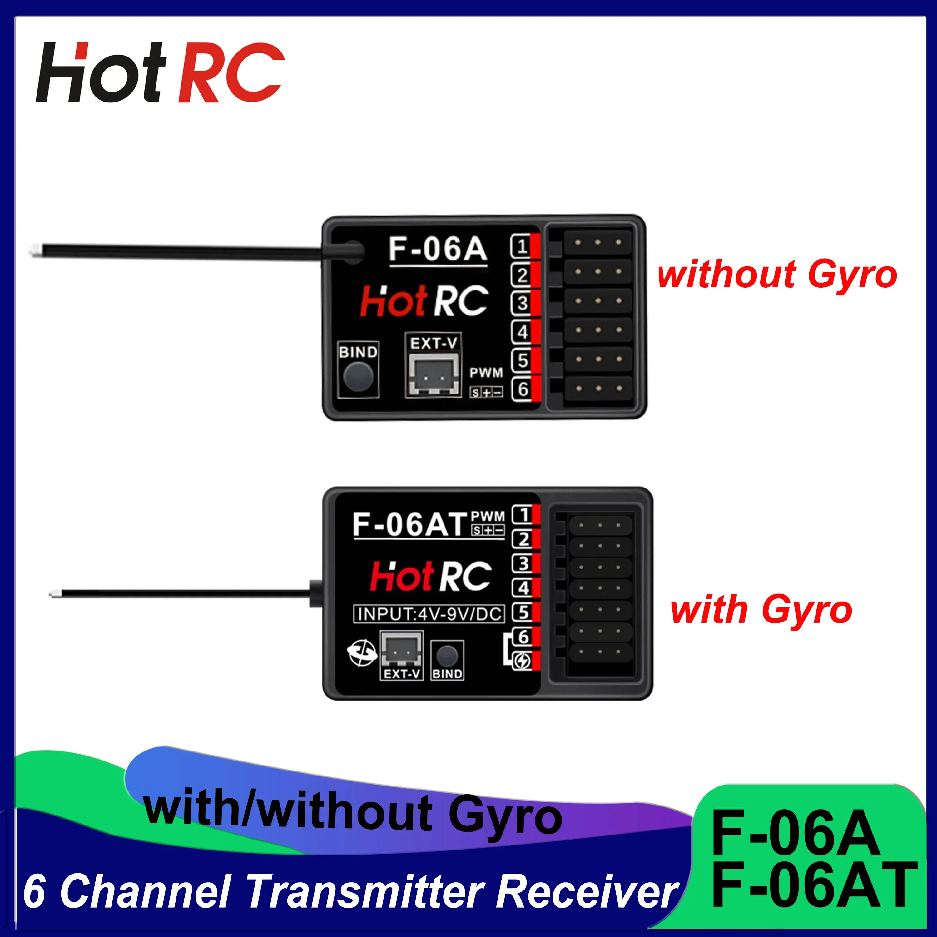 

HOTRC 6 Channel F-06A F-06AT 6CH Gyro 2.4Ghz Receiver RC Model Parts for Remote Control Transmitter RC Car Boat Tank Toy