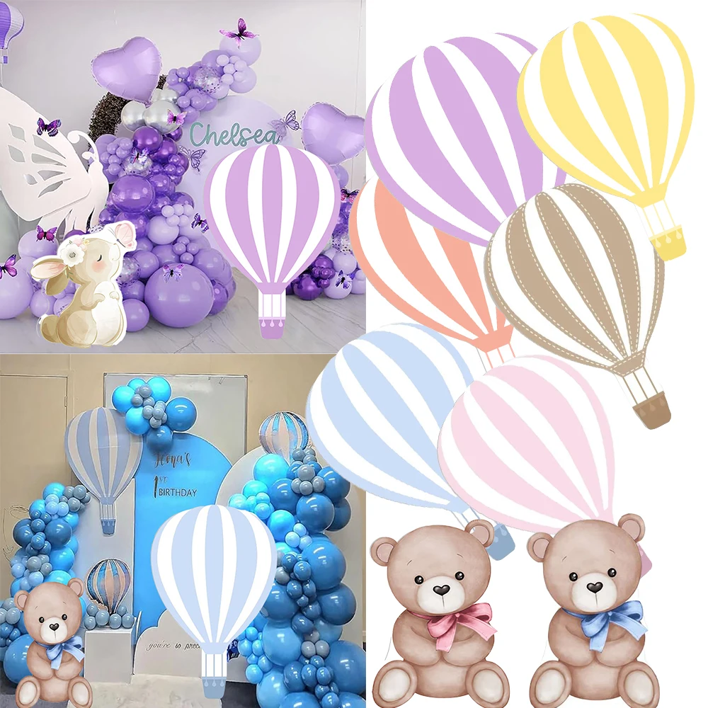 

45/60/92cm Hot Air Balloon Bear Cutouts Purple Yellow Blue Hot Air Balloon Mosaic KT Board Baby Shower Birthday Party Backdrop