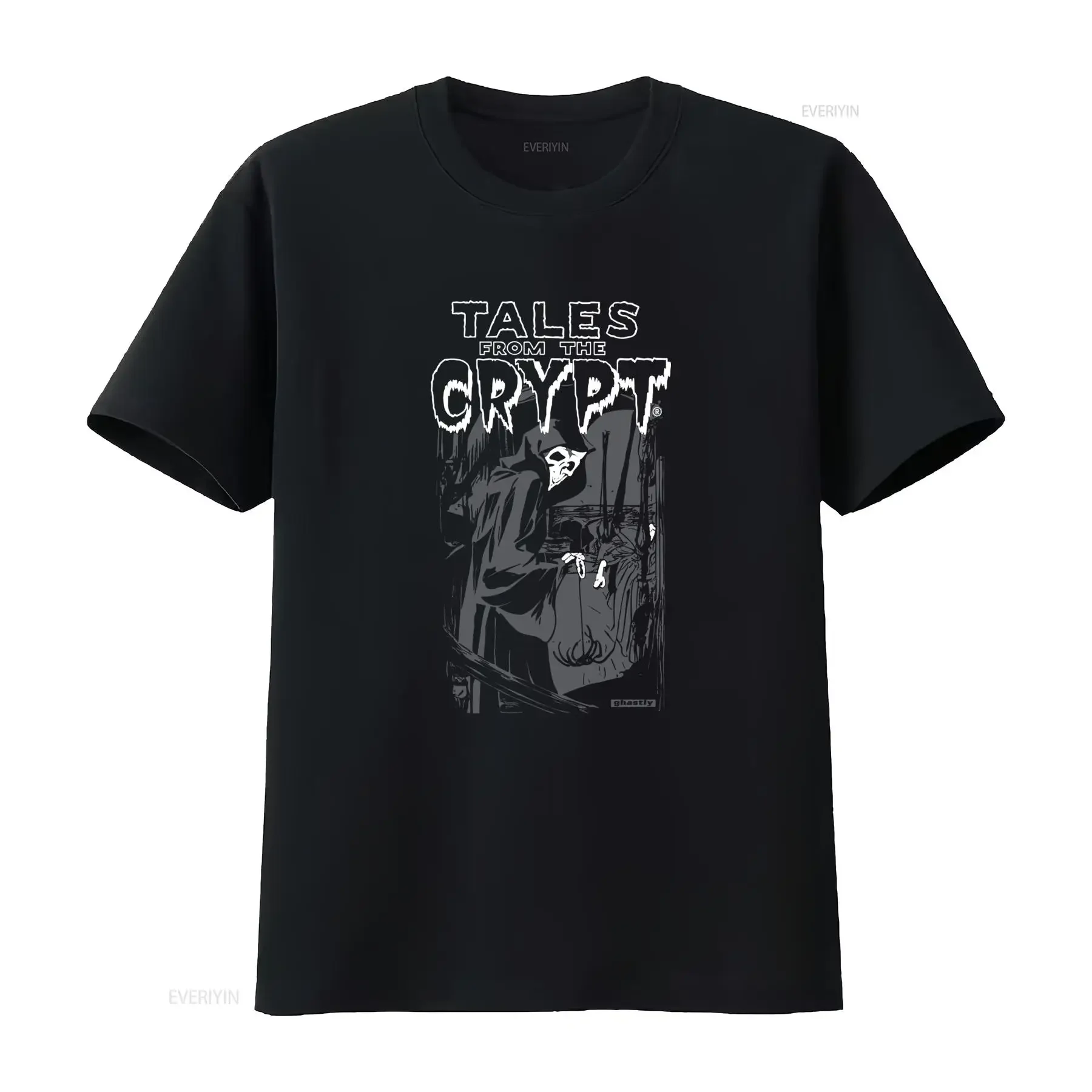 Vintage Tales from The Crypt Grim Reaper T Shirt Black for Men Retro Horror Design vintage Washed homme fashion Casual