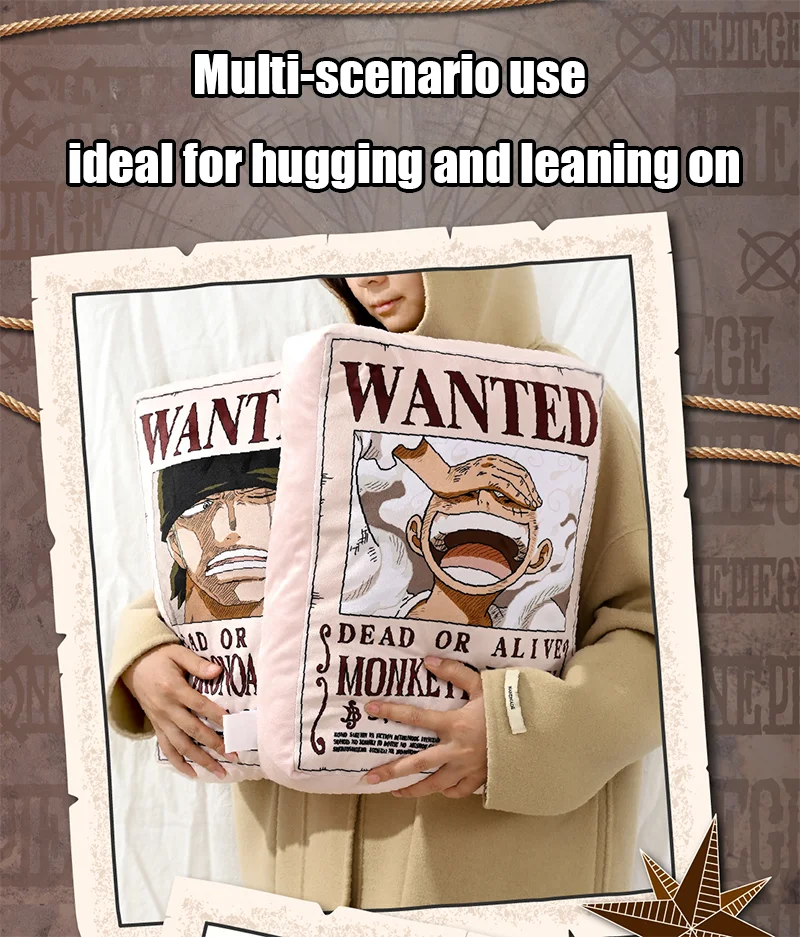 1 Stück Offizielles One Piece Wanted Poster Kissen, Doppelseitiges Anime-Dekokissen für Zuhause, Sofa, Büro, Schlafzimmer, Sammlerstück, Geschenk. – Detail 3