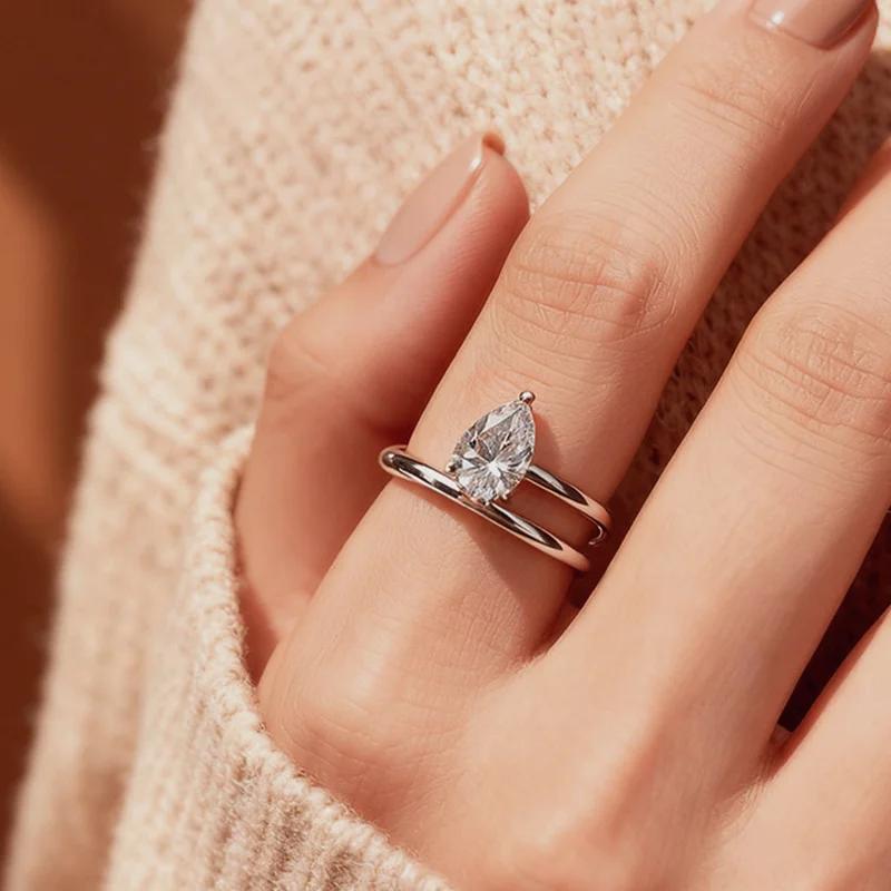 OEVAS 6x8 مللي متر قطرة الماء مويسانيتي خواتم الزفاف للنساء S925 الفضة مطلي 18K الذهب أنيقة الحد الأدنى حفلة غرامة مجوهرات