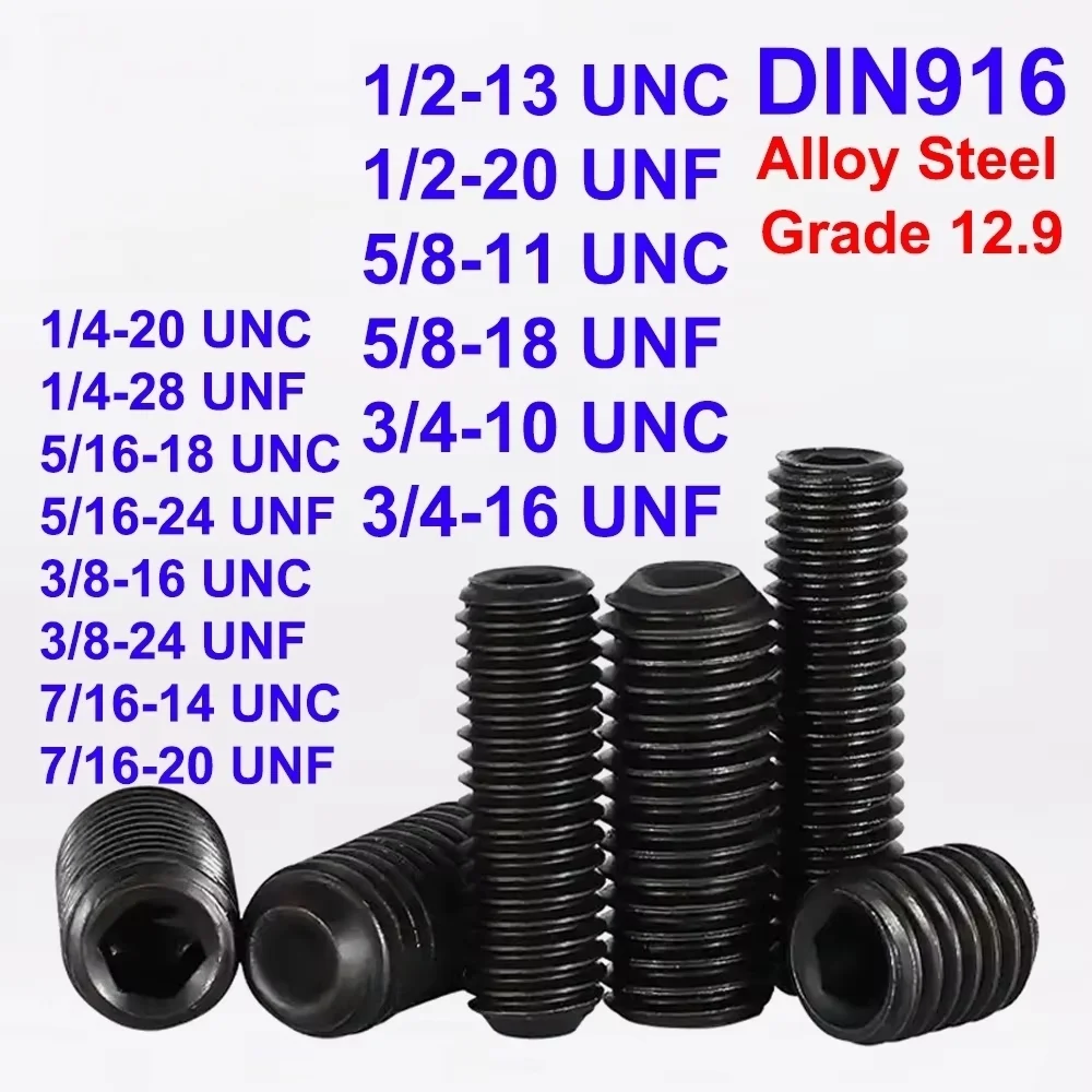 12.9 grade alloy steel headless set screws DIN916 multiple UNC/UNF specifications