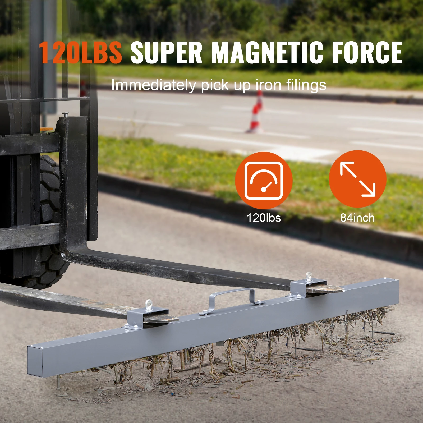 Hanging Magnetic Sweeper Pickup Tool, 120lbs Nail Hang-Type Magnetic Forklift Sweeper, Industrial Grade Magnets Steel Material Hunting Accessories for Picking Up Bolts Nails Iron Chips Metals