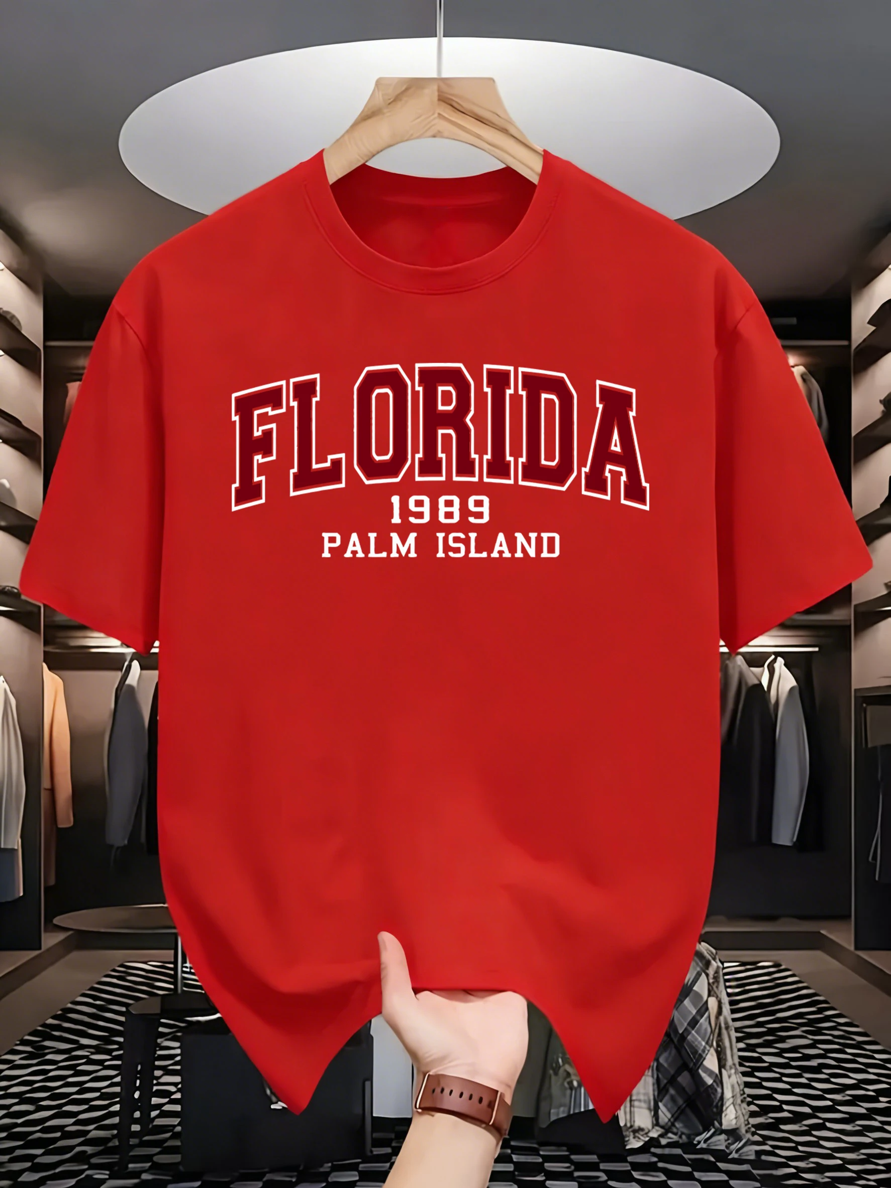 Florida 1989 Palm Island Pattern T-Shirt Herren Sommer Soft Fashion Tee Baumwolle Retro Sportswear Unisex All-Match Basics Kleidung