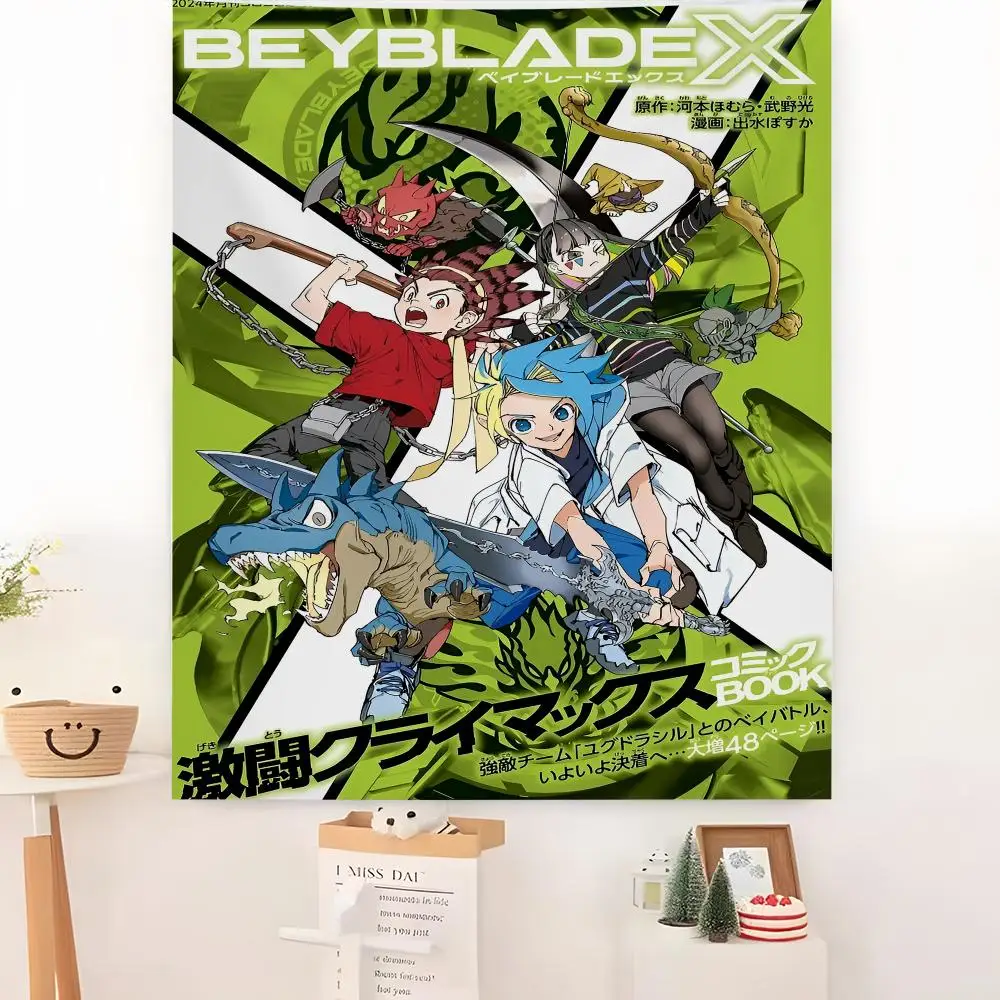 Anime B-Beyblade Burst Tapestry Microfiber Background Art Decor For Bedroom Living Room Bar Garden Outdoor Festival Wall Deco