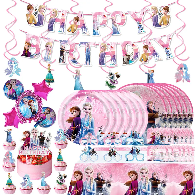 Decorazione della festa di compleanno della regina delle nevi Kit di stoviglie con palloncini congelati Scatola di caramelle Tovaglia Sfondo Bomboniere per compleanno di bambini