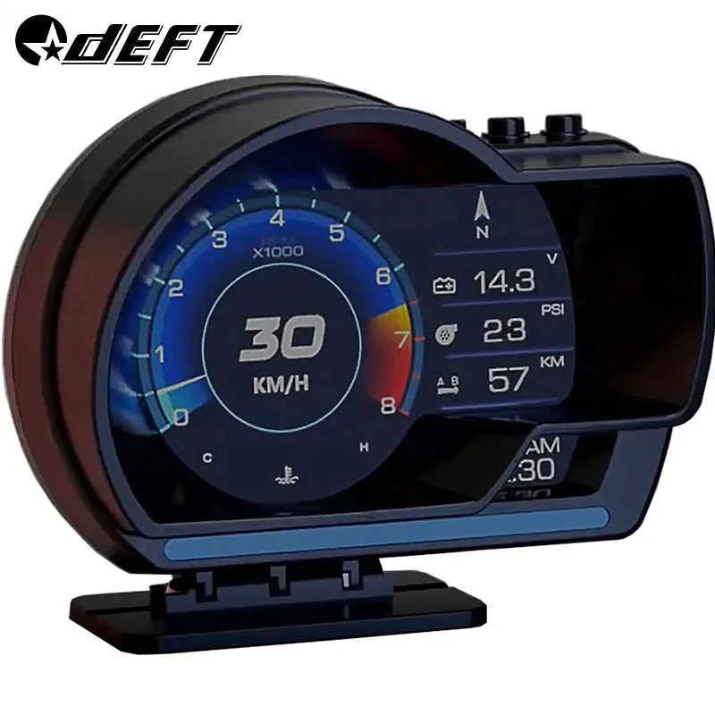 DEFT Newest Head Up Display Auto Display OBD Smart Car HUD Gauge Digital Odometer Security Alarm Water&Oil Temp. RPM