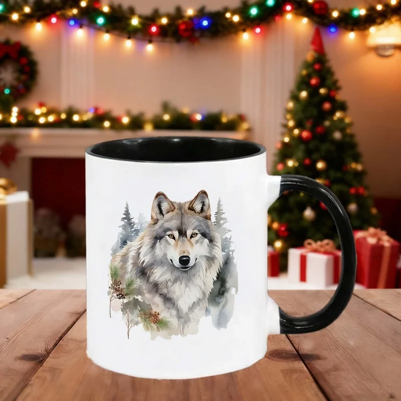 Watercolor Wolf Ceramic Coffee Cup - A richly colored printed mug, an ideal gift for coffee lovers