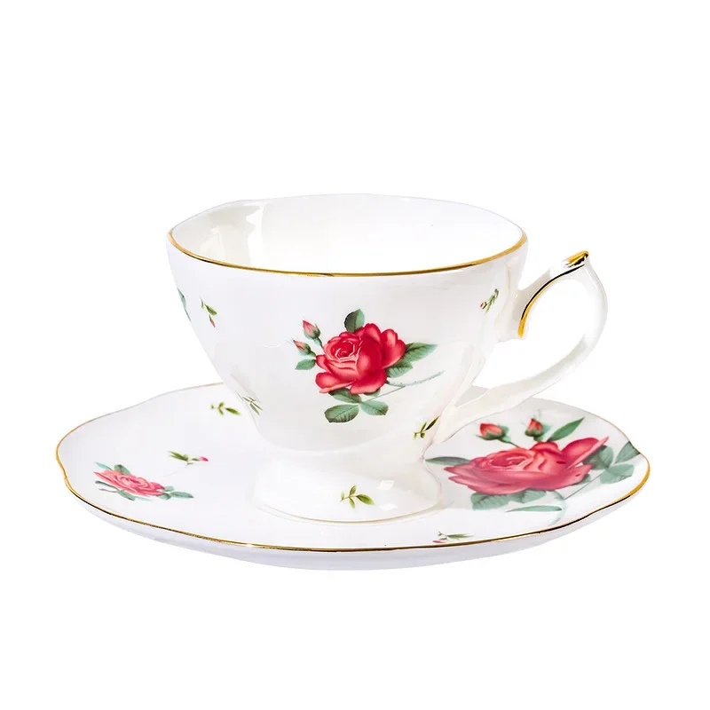 

British simple pastoral coffee cups and saucers, high-value afternoon tea cups and saucer sets, European bone china flower