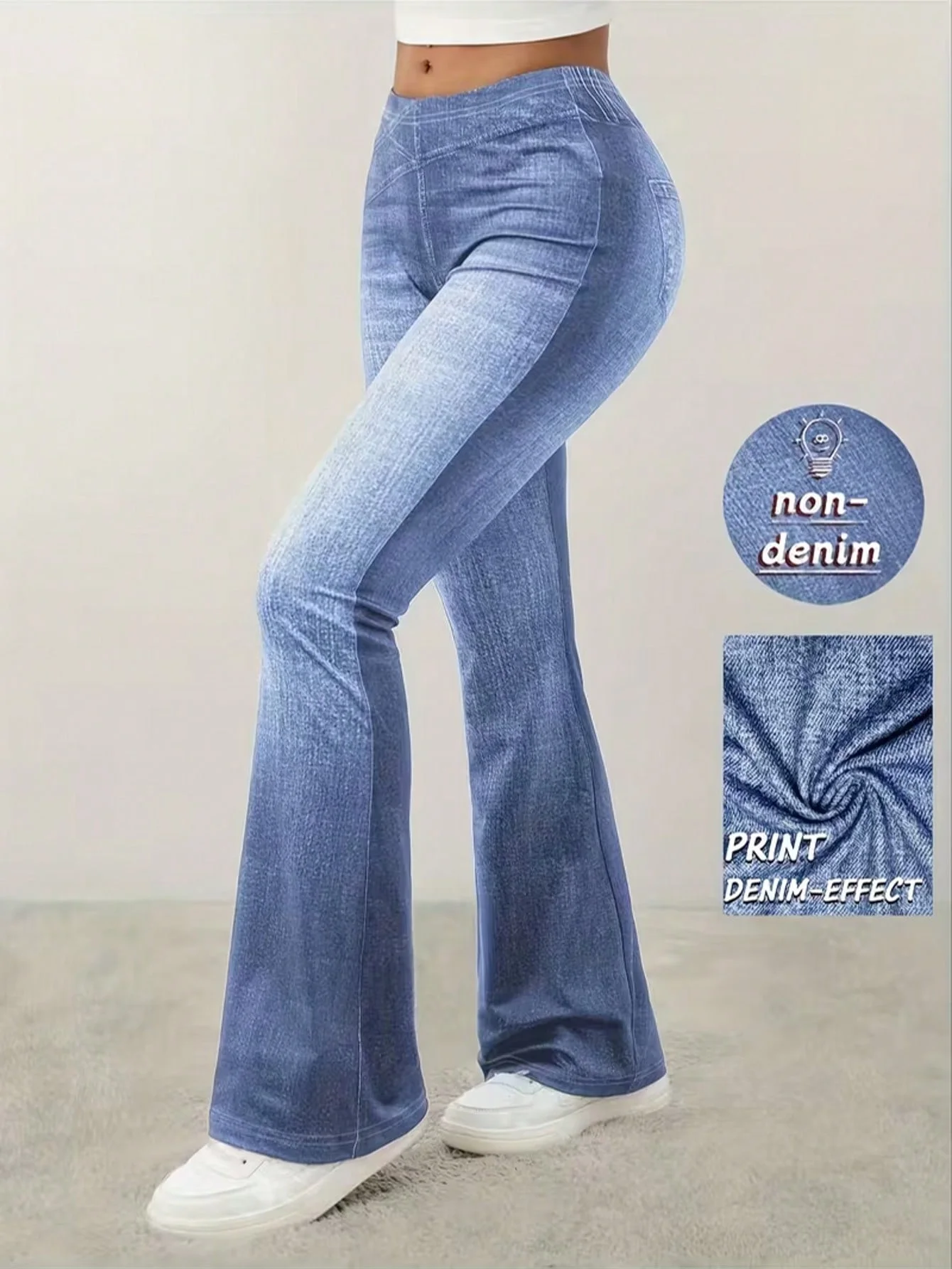 Women's High Waist Slimming Yoga Pants, Imitation Jeans Leggings Fitness Joggers Bell Bottoms Breathable Casual Sports Pants