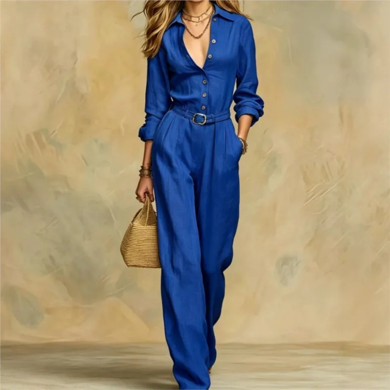 2026 New Autumn Women's Jumpsuit Solid Color With Pocket Buttons Fashionable And Comfortable Commuting Versatile Unique Jumpsuit view 6