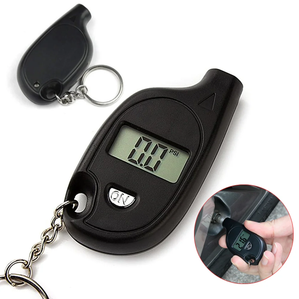 1pc Mini Keychain Style Tire Gauge Digital Lcd Display Car Tire Air Pressure Tester Meter Auto Car Motorcycle Tire Safety Alarm