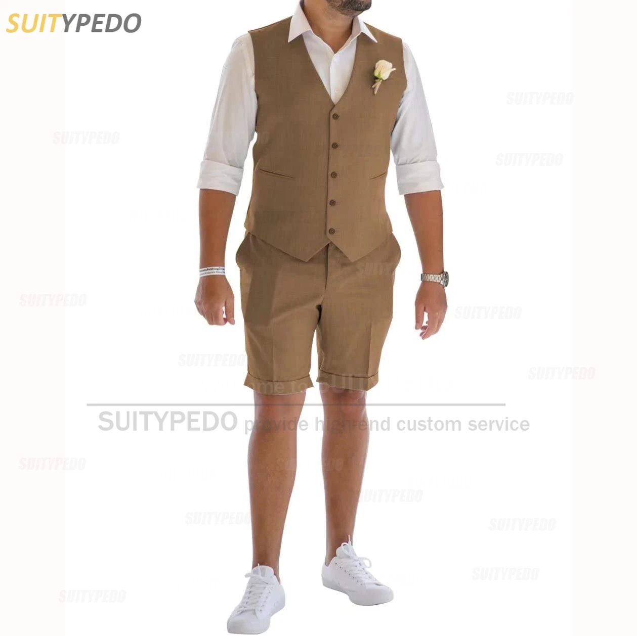 Linen Suits for Men 2 Pieces Casual Slim Fit Suit Vest with Shorts Set Prom Wedding Tuxedos for Groomsmen ( Waistcoat+Pants )