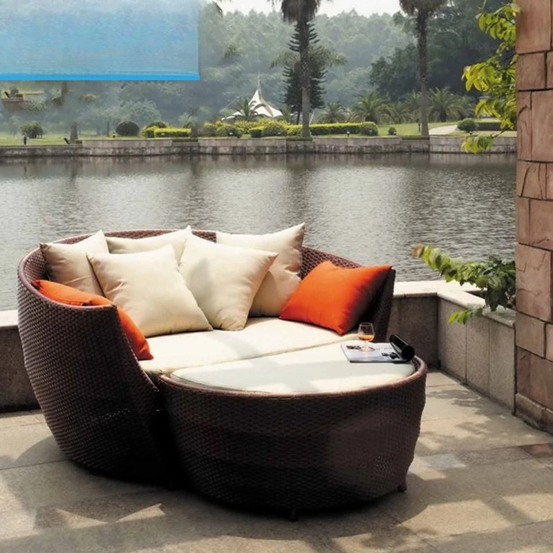 Outdoor waterproof sunscreen bed, terrace courtyard rattan sofa, open-air beach lounger balcony, swimming pool lazy round bed