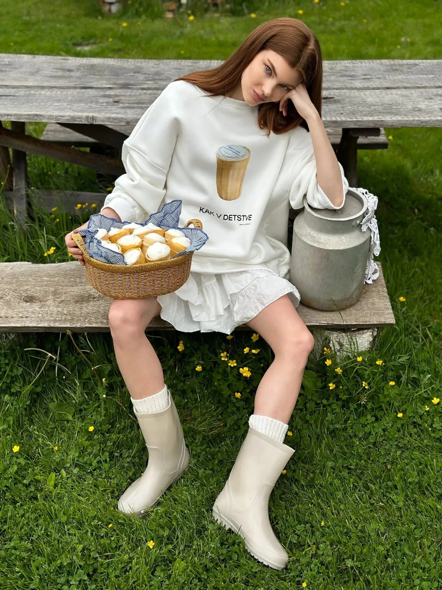 Mujer Otoño Invierno nuevo estampado cálido pulóver suelto cuello redondo de gran tamaño cómodo Casual Chic sudadera