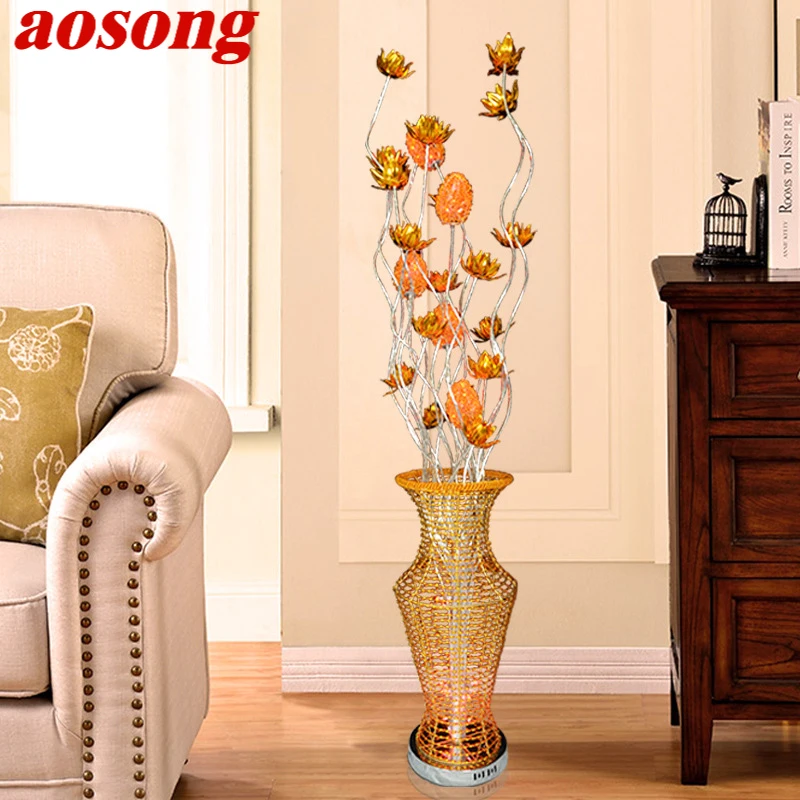 

AOSONG Nordic Golden Floor Lamp Modern Art Flower Iiving Room Sofa Bedroom Wedding LED Originality Decorative Standing Light