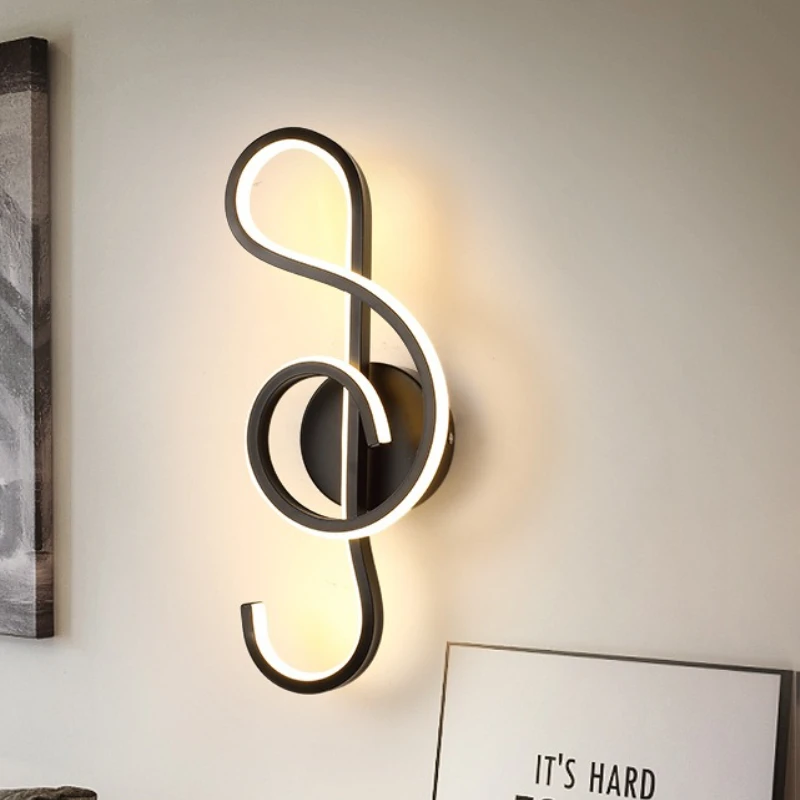 Modern Minimalist Musical Note Wall Lamp LED Indoor Black White Decorative Lighting for Living Room Bedroom Bedside Walkway