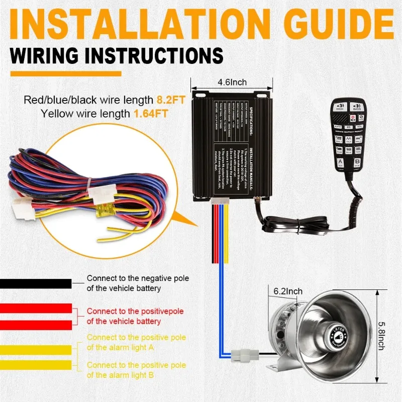 12V /24V  200W Polices Siren High Performance Car Loud Siren Amplifier Horn Speaker  Horn for Ambulance Fire Tuck