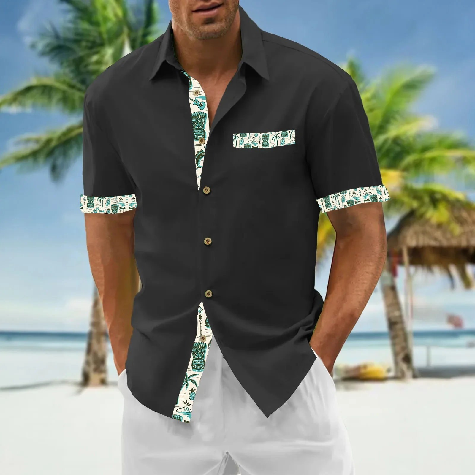 

Men's 3D Print Hawaii Beach Vacation Outdoor Shirt Men's Oversized Summer Short Sleeve Lapel Shirt Business Simple Clothing
