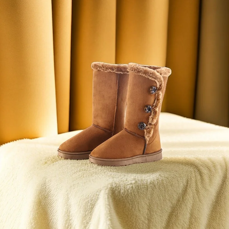 

Autumn Winter Women's Snow Boots Large Size Thickened Fleece Snow Boots Women's Warm Cow Horn Buckle Non-Slip Cotton Shoes