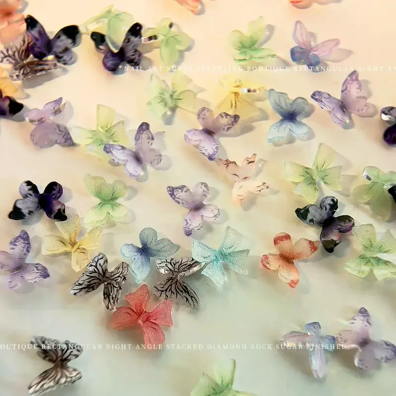 50Pcs Mix Bunte Harz Schmetterling Nagel Charms Nagel Strass Kunst Stereoskopischen Nagel Dekoration DIY Zubehör