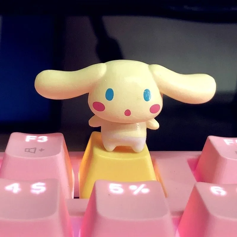 MINISO Kawaii Cinnamoroll KeyCap Mechanical Keyboard Cap Single Personality Hat R4 High Height Big Ear Dog Pink Transparent PBT