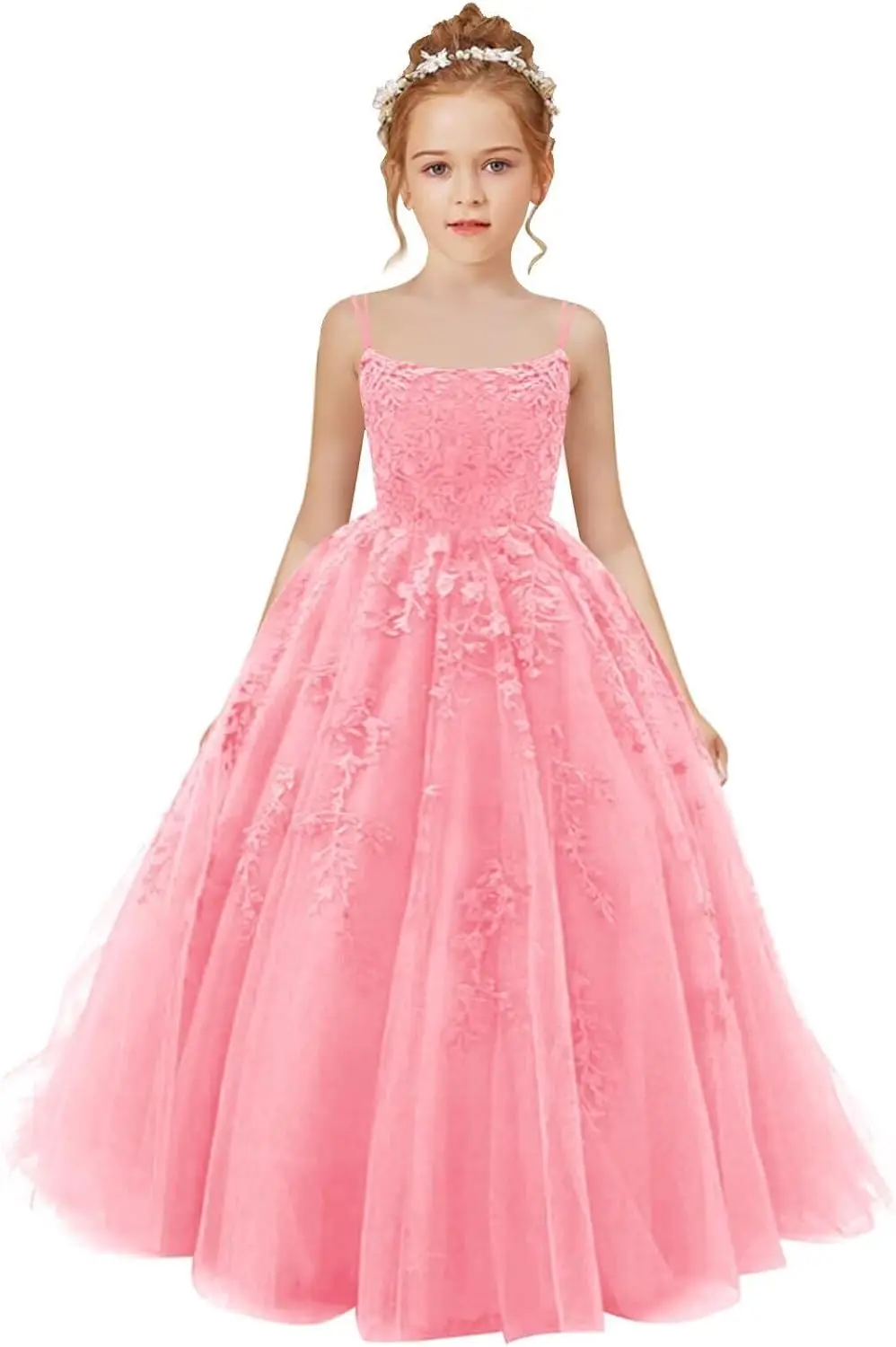 Flower Girl Tulle Square Neck A Line First Communion Dress Girls Lace Applique Pageant Party Ball Gown  Flower Girl Dresses