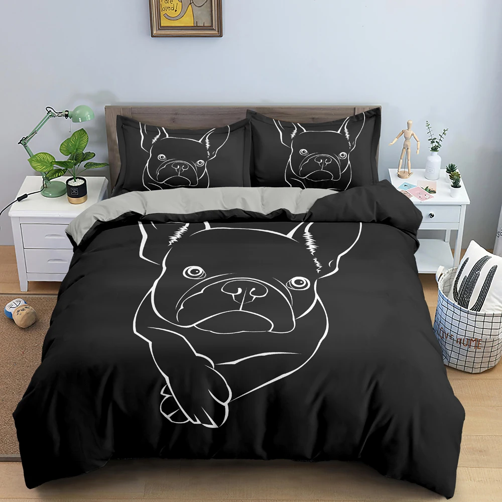 Imagem -03 - Cute Cartoon Bulldog Duvet Cover Conjunto Único Rei Full Size Conjunto de Cama para Decoração do Quarto Microfibra Pcs Quilt Cobertura Consolador