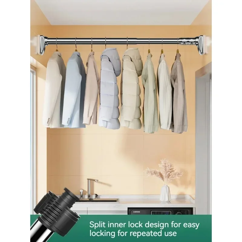 0.4-5M Adjustable Stainless Steel Shower Curtain Rod Clothes Drying Rack No-Drill Telescopic Pole for Laundry Room Bathroom