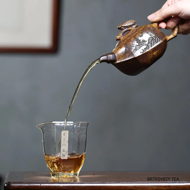 الإبداعية الصينية ييشينغ الأرجواني الطين إبريق الشاي اليدوية أوراق الخيزران براد شاي المنزلية الجمال الشاي Infuser غلاية Zisha طقم شاي 260 مللي #3
