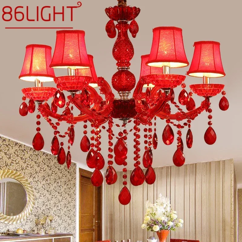 

86LIGHT European Style Crystal Pendent Lights Red Candle Lamp Luxury Living Dining Room Bedroom Villaex Building Chandelier