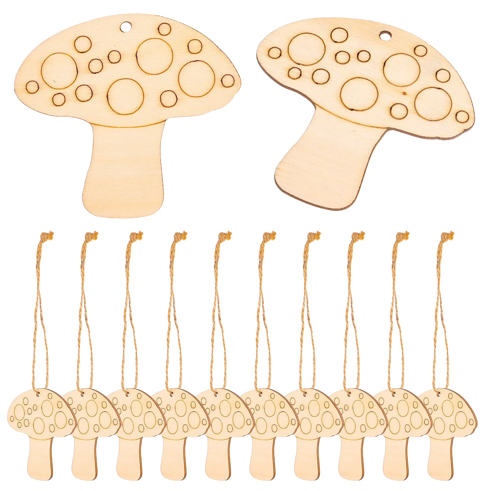 10Pcs Rustic Wooden Mushroom Slices with Pre-Drilled Hole for Hanging Craft Decor Scrapbooking Plaques Sign Making DIY