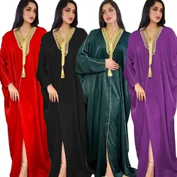 Turkey Batwing Sleeve Open Abaya Luxury Loose Robe Cardigan Velvet Material African Long Dresses for Women Prayer Clothing