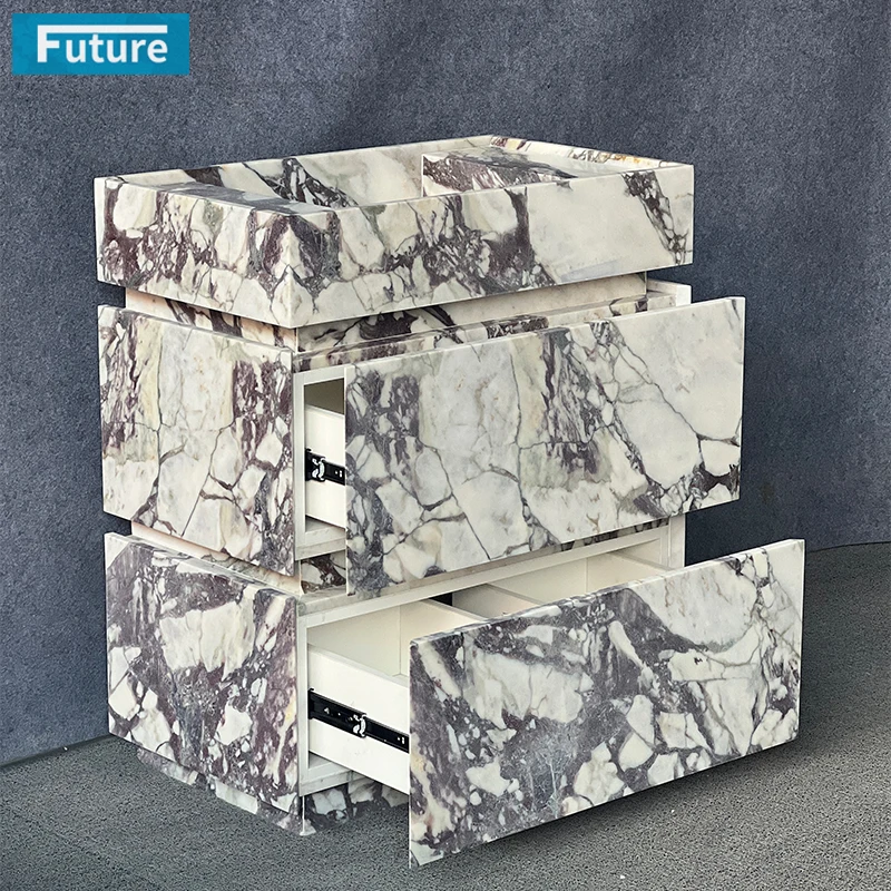 Marble Bathroom Cabinet Vanity With Wash Basin Sink and Container Drawer Customizable